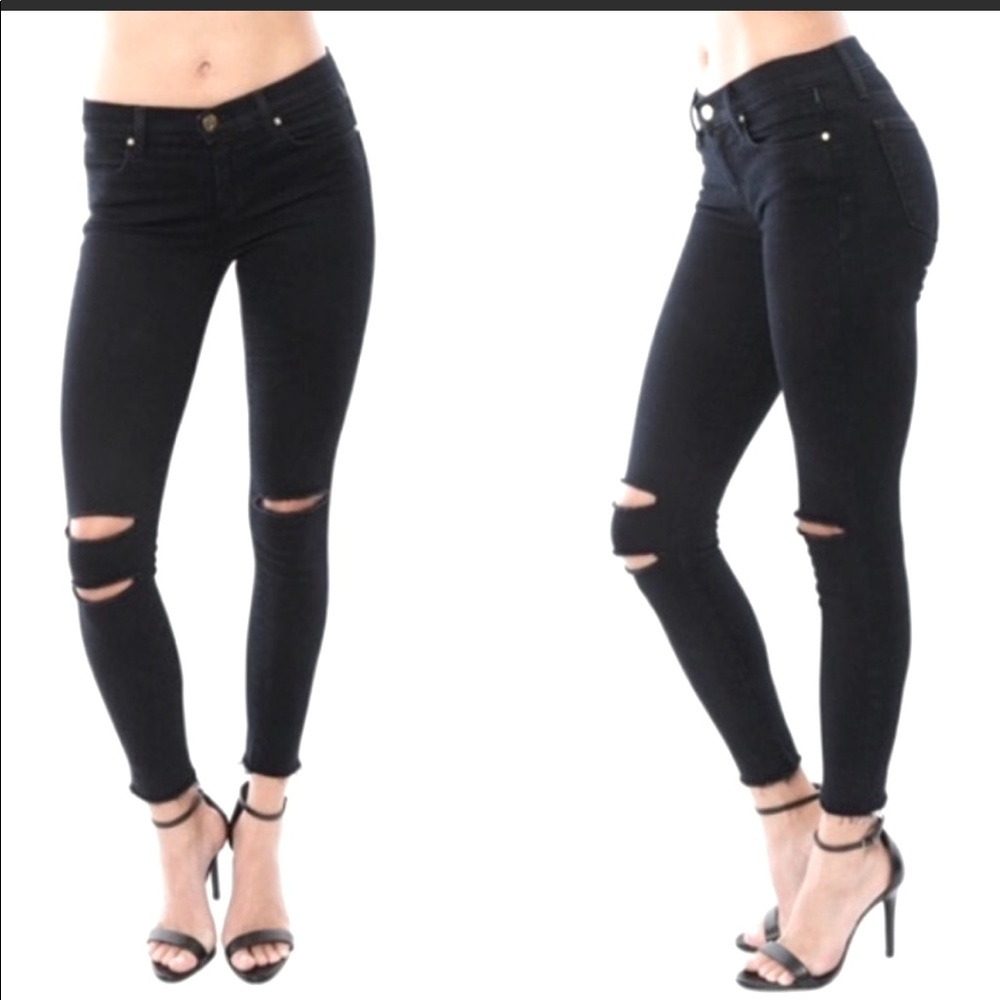 J Brand Low Rise Crop Skinny Black Mercy Jean